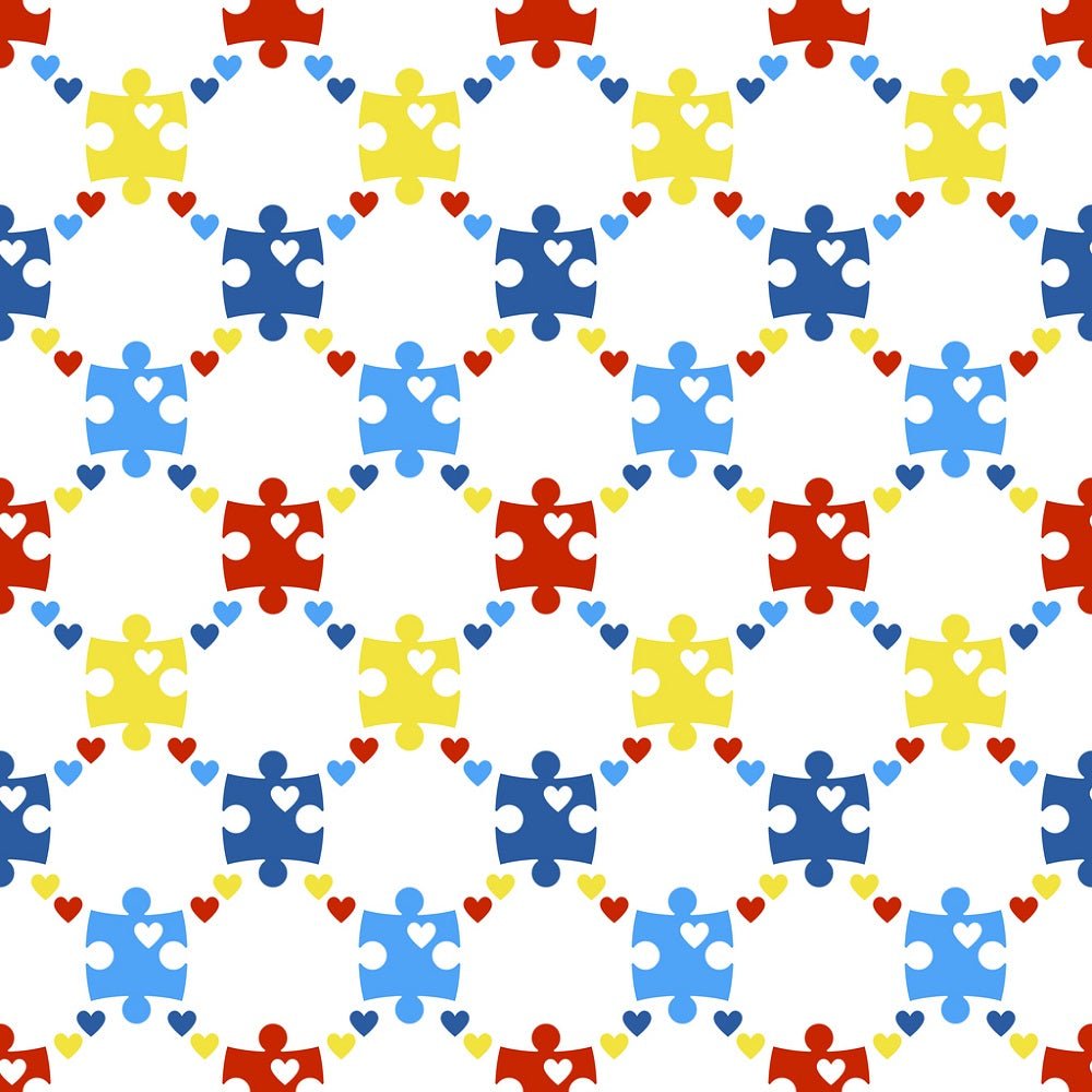 Autism Geometric Autism Awareness Geometric Hearts & Puzzle Pieces Fabric