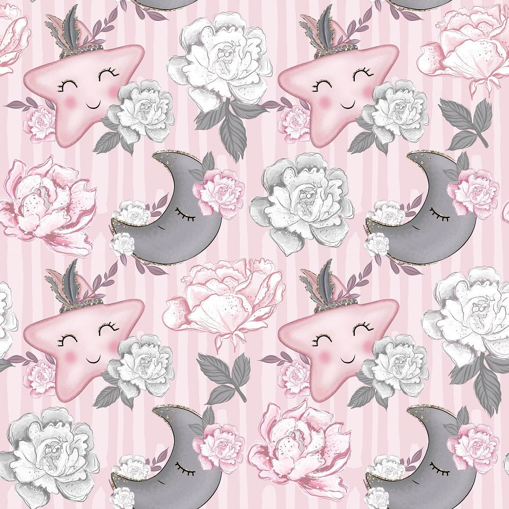 Baby Girl Stars and Moon Fabric - Pink