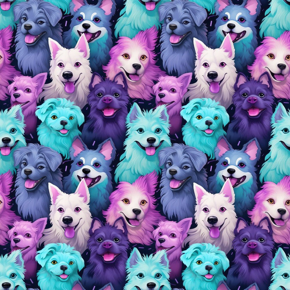 Blue & Purple Packed Dogs Fabric