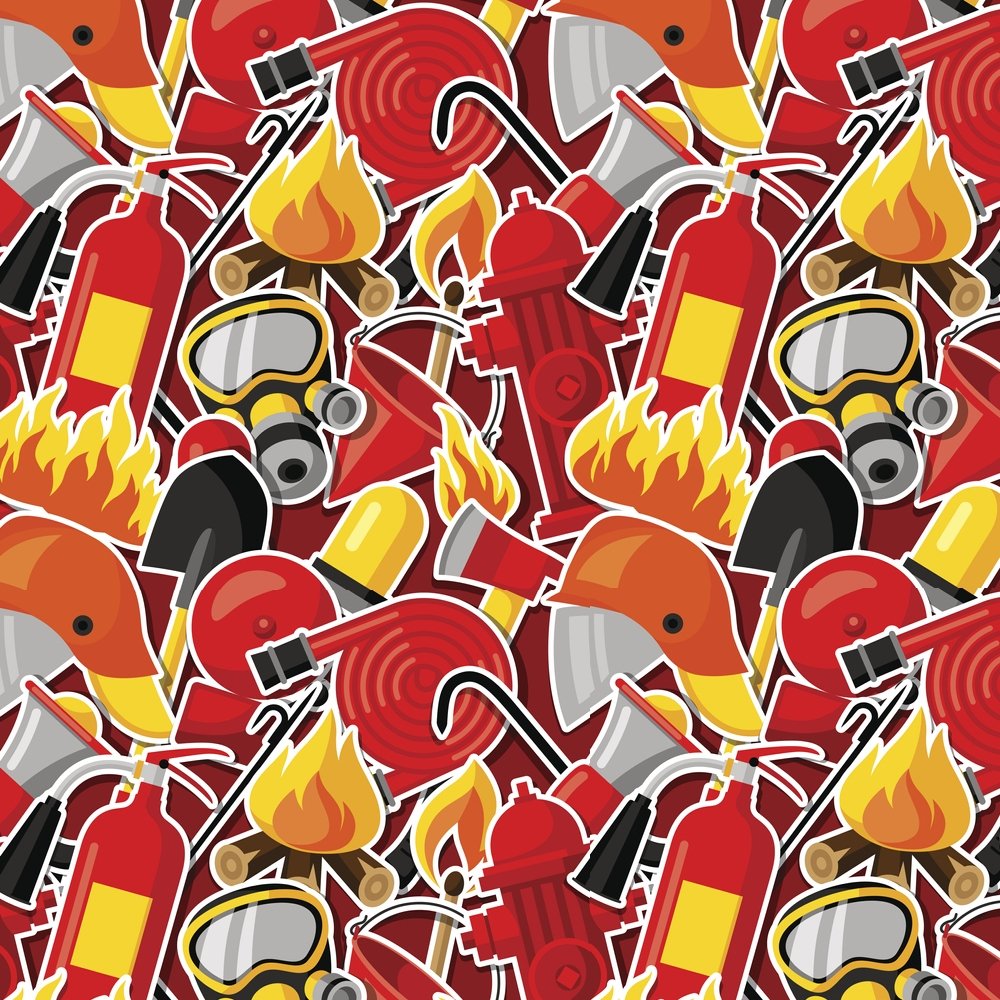 Cartoon Firefighter Stickers Fabric Red cartoon-firefighter-stickers-fabric-red