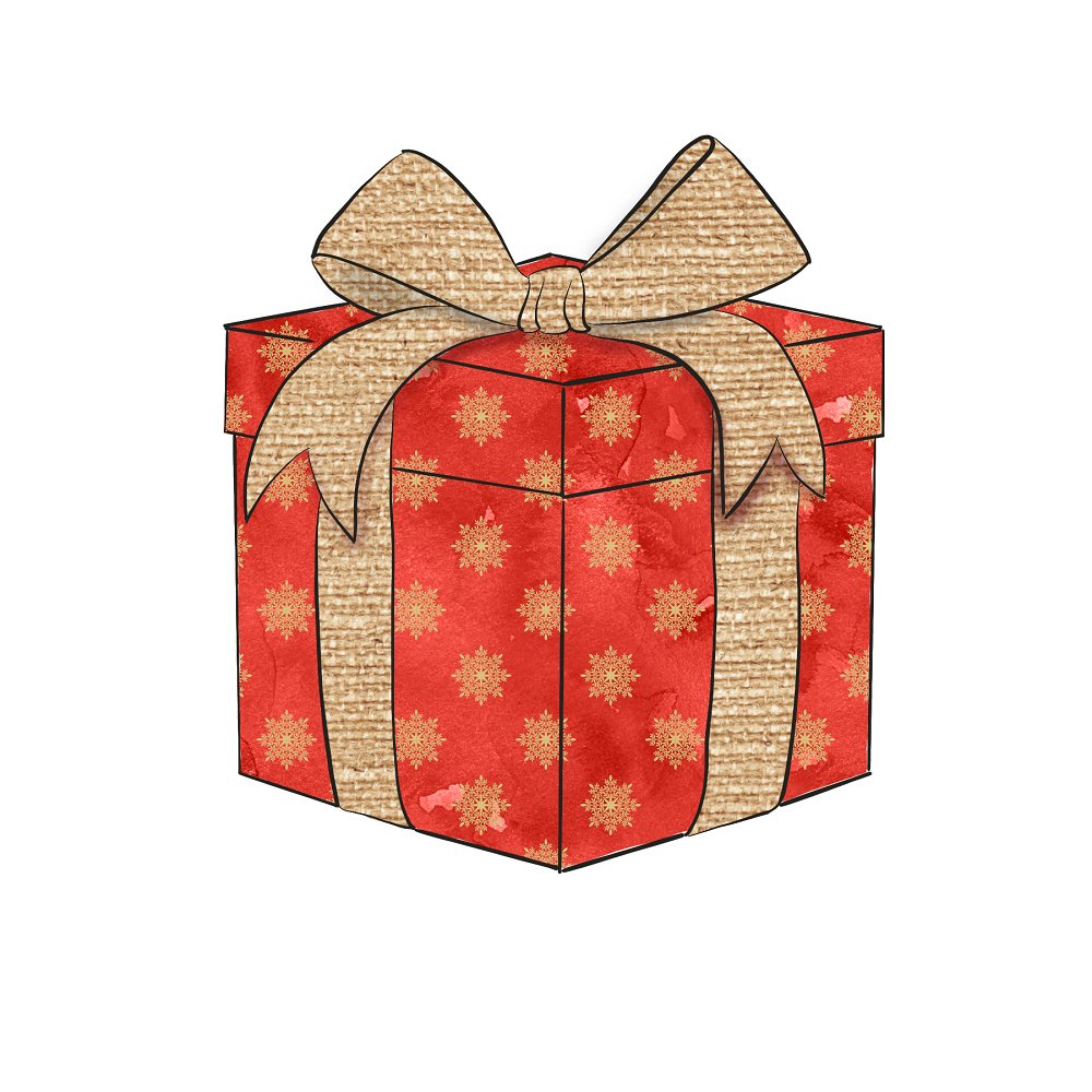 Christmas Gift Box Fabric Panel - Red & Tan