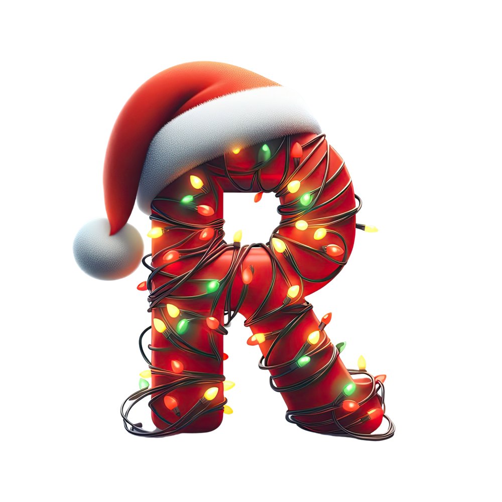 Christmas Lights Wrapped Letter ''R'' Fabric Panel