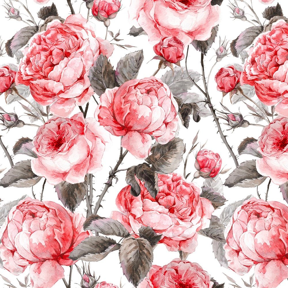 Classical English Roses Fabric - White