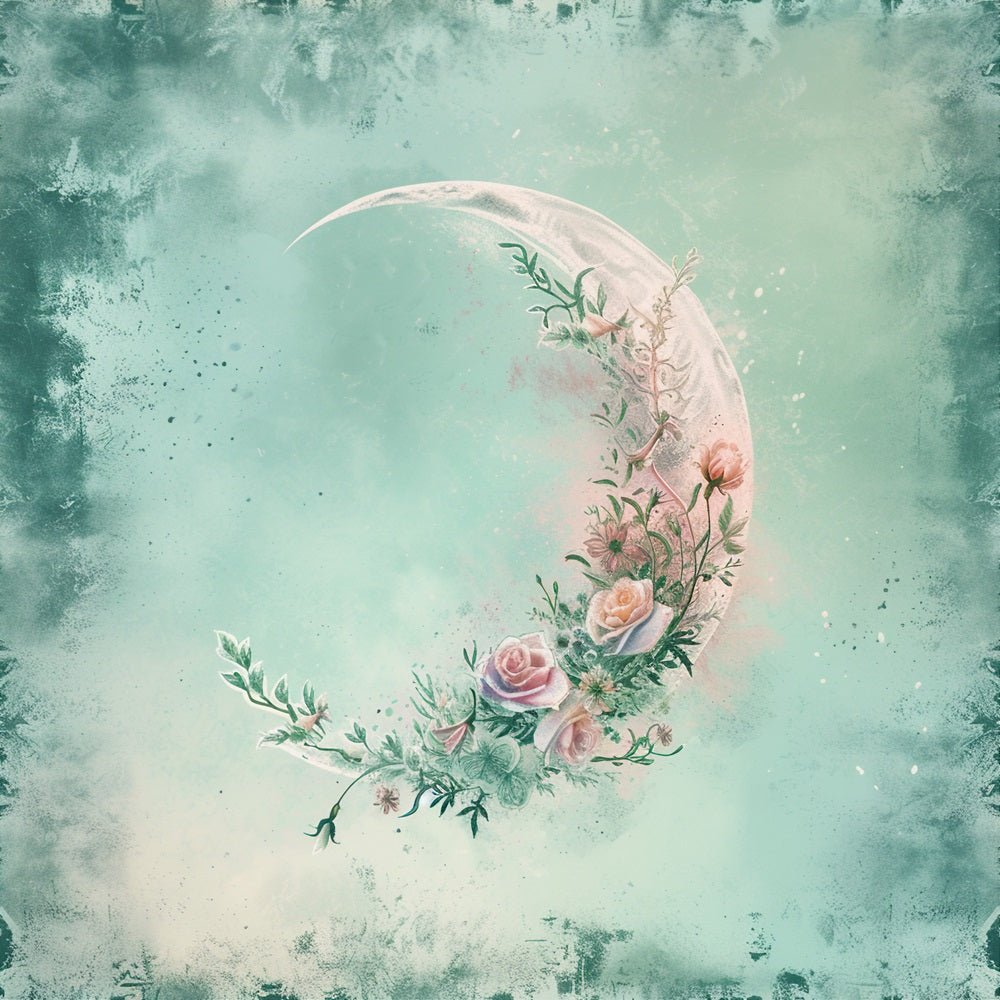 Crescent Floral Moon Fabric - Blue