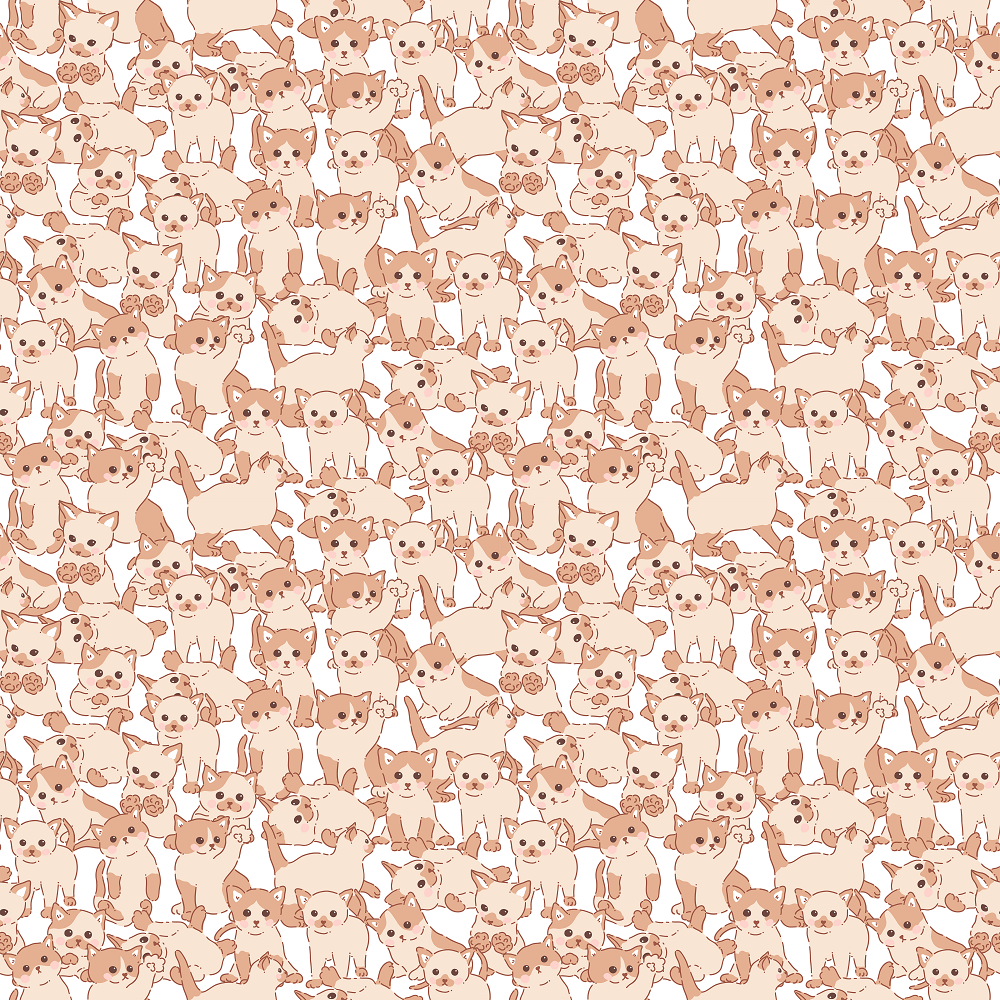 Cute Material Patterns Cute Kittens & Floral Pattern #4 Fabric