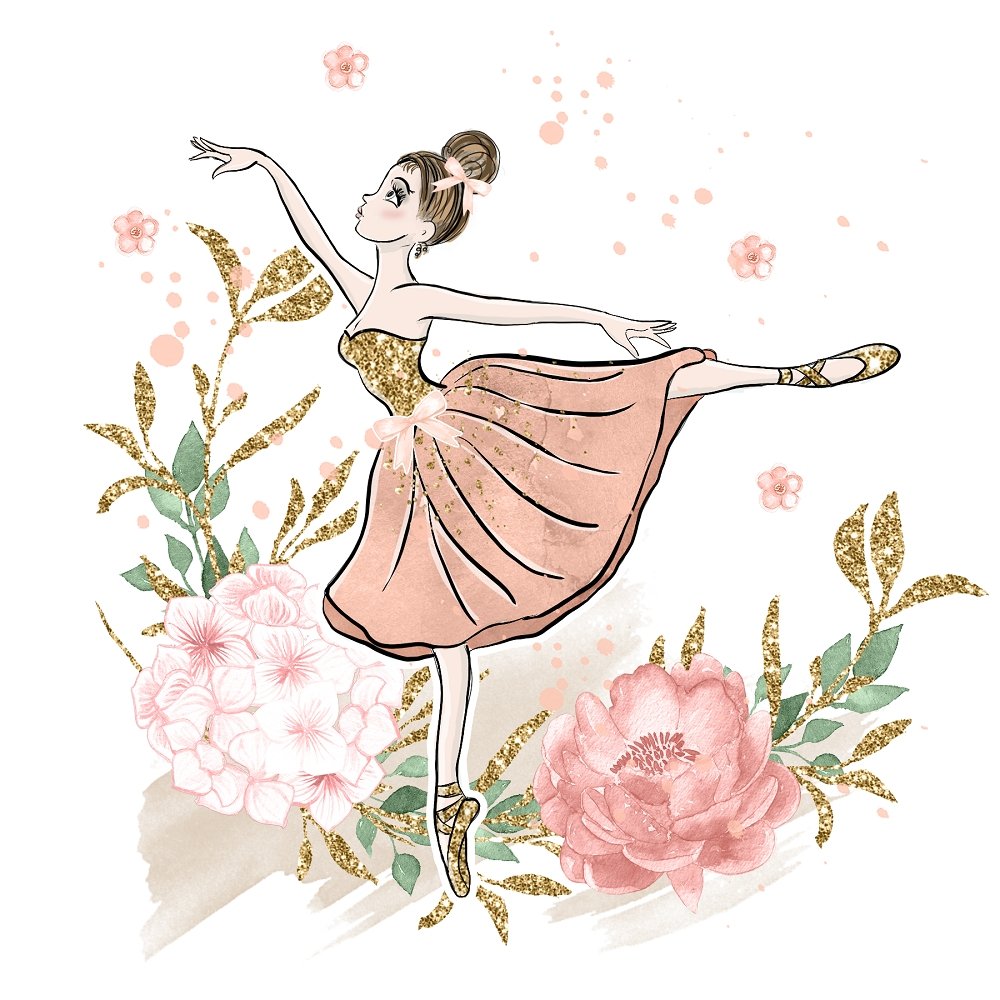 Elegant Watercolor Ballerina with Flowers Panel