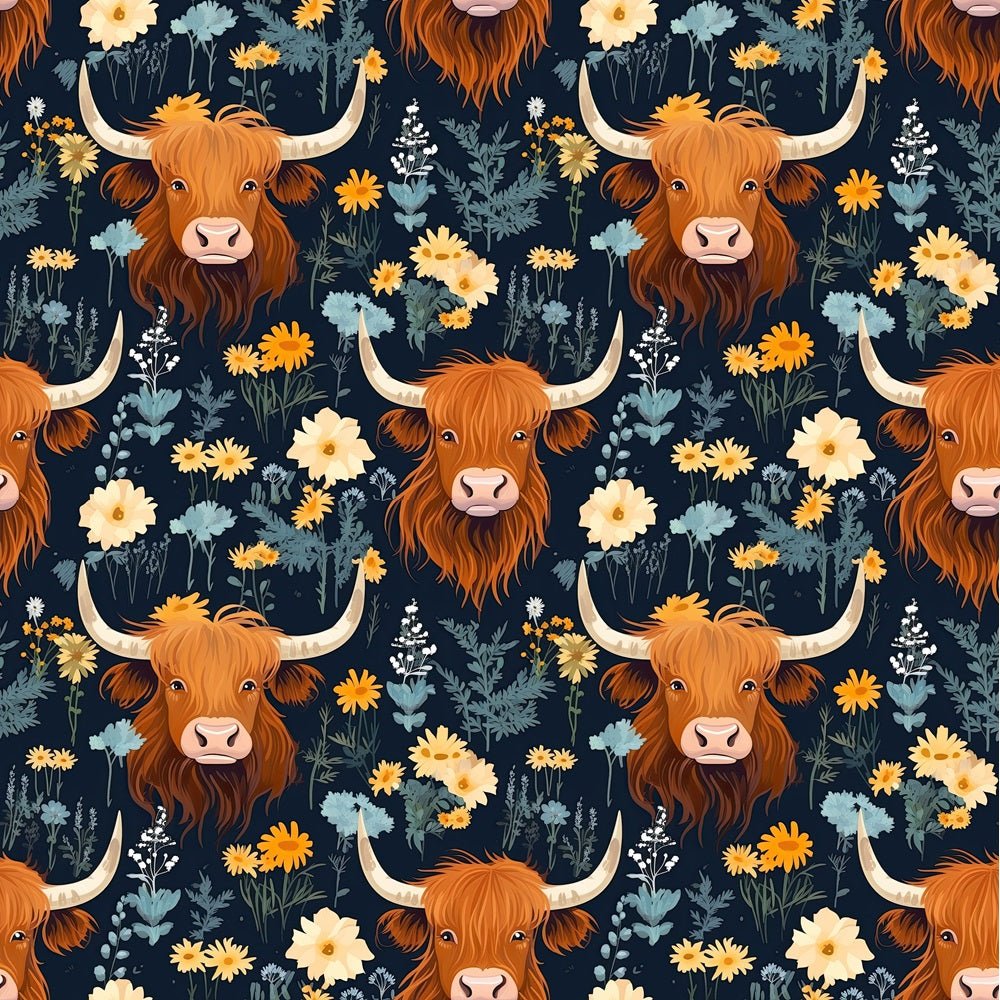 Library Cow Pattern Floral Highland Cows Pattern #3 Fabric