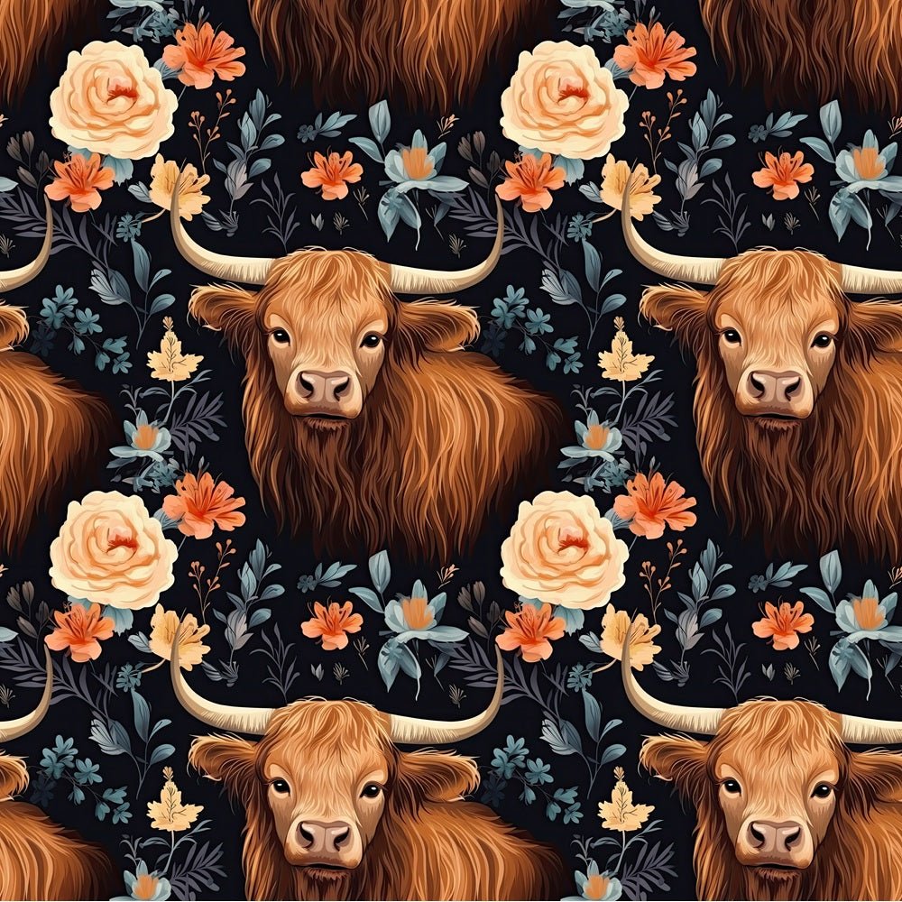 Cow Pattern Types Floral Highland Cows Pattern #7 Fabric