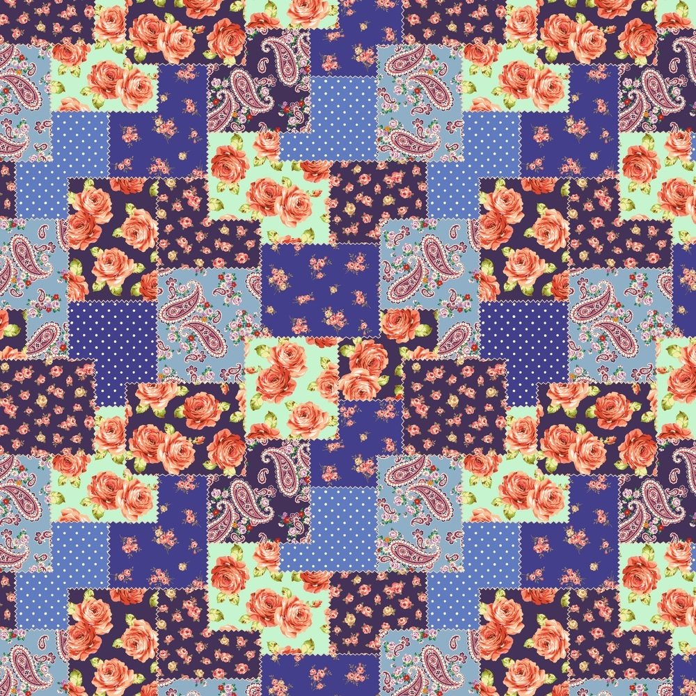 Pattern Patchwork Purple Floral Paisley Patchwork Fabric - Purple