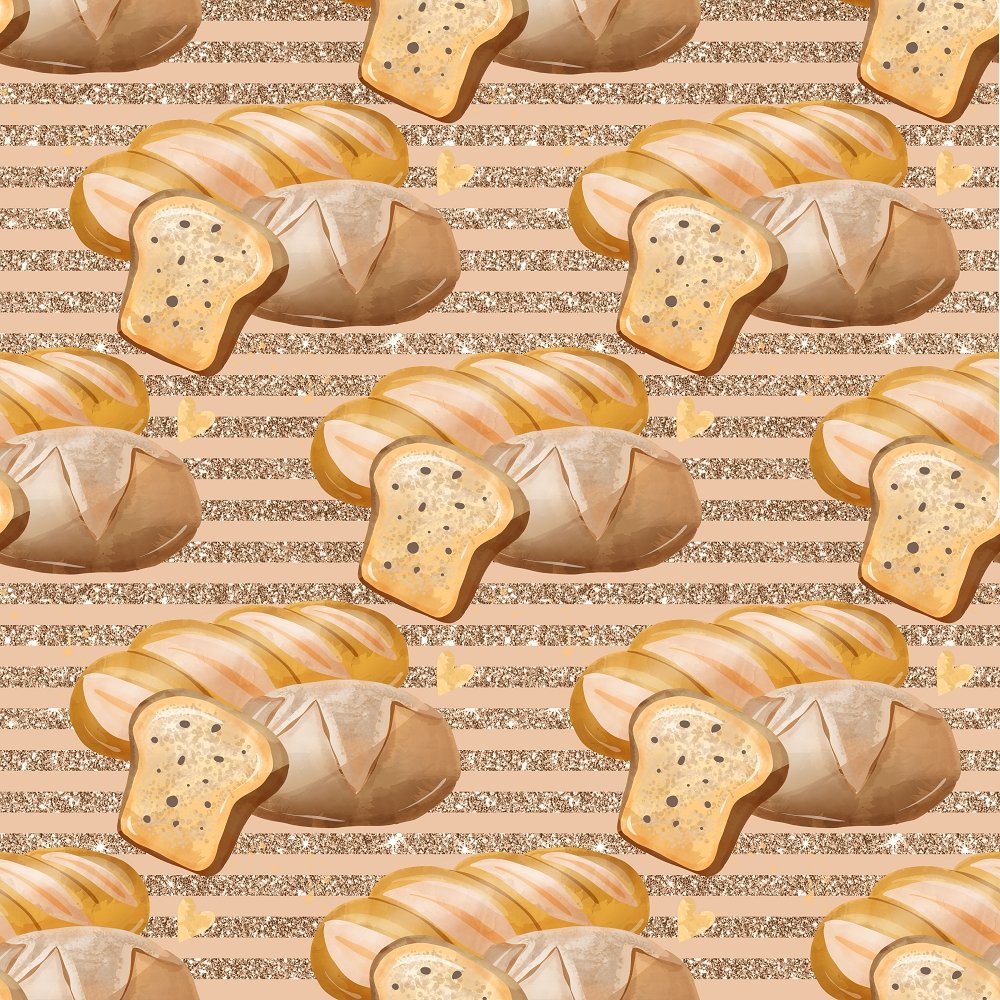 Fresh Baguettes on Horizontal Stiped Fabric - Cream