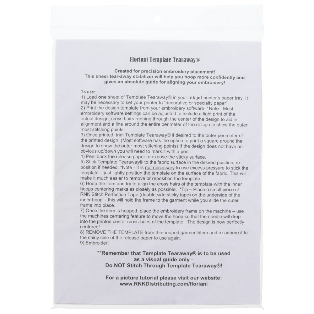 Floriani Template Tearaway Design Placement Paper image # 93973