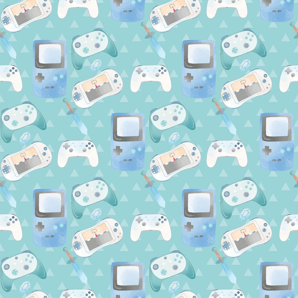 Gamer Pattern #1 Fabric - Blue