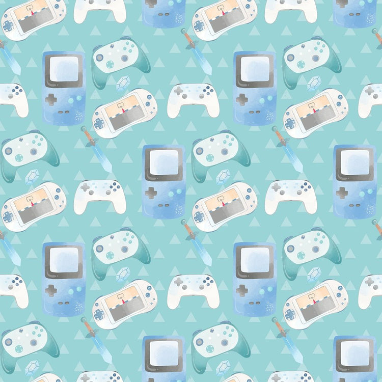 Gamer Pattern #1 Fabric - Blue
