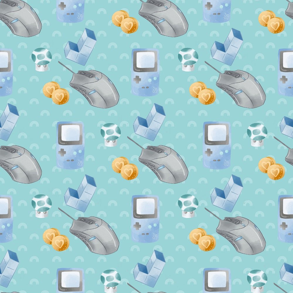 Gamer Pattern #2 Fabric - Blue