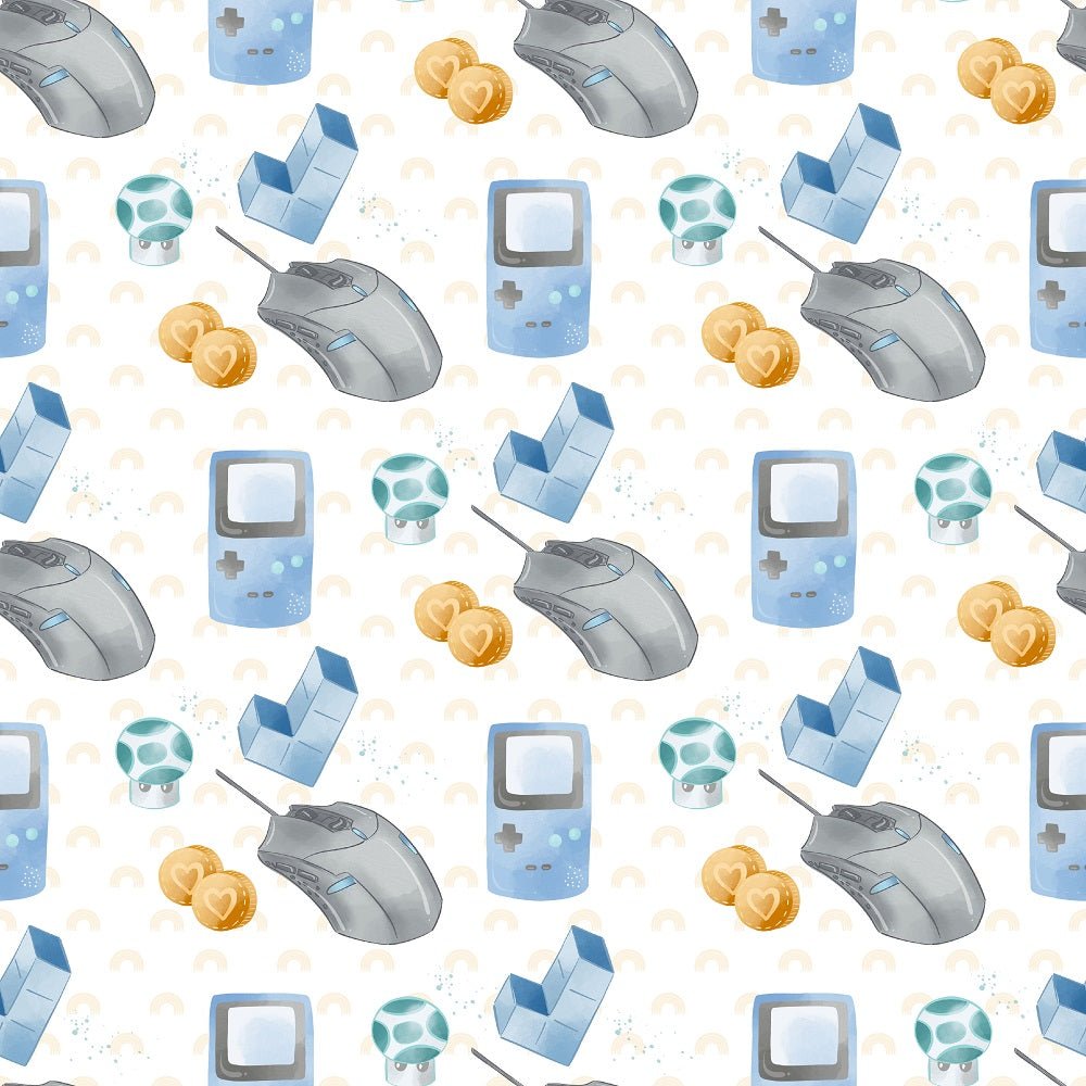 Gamer Pattern #2 Fabric - White