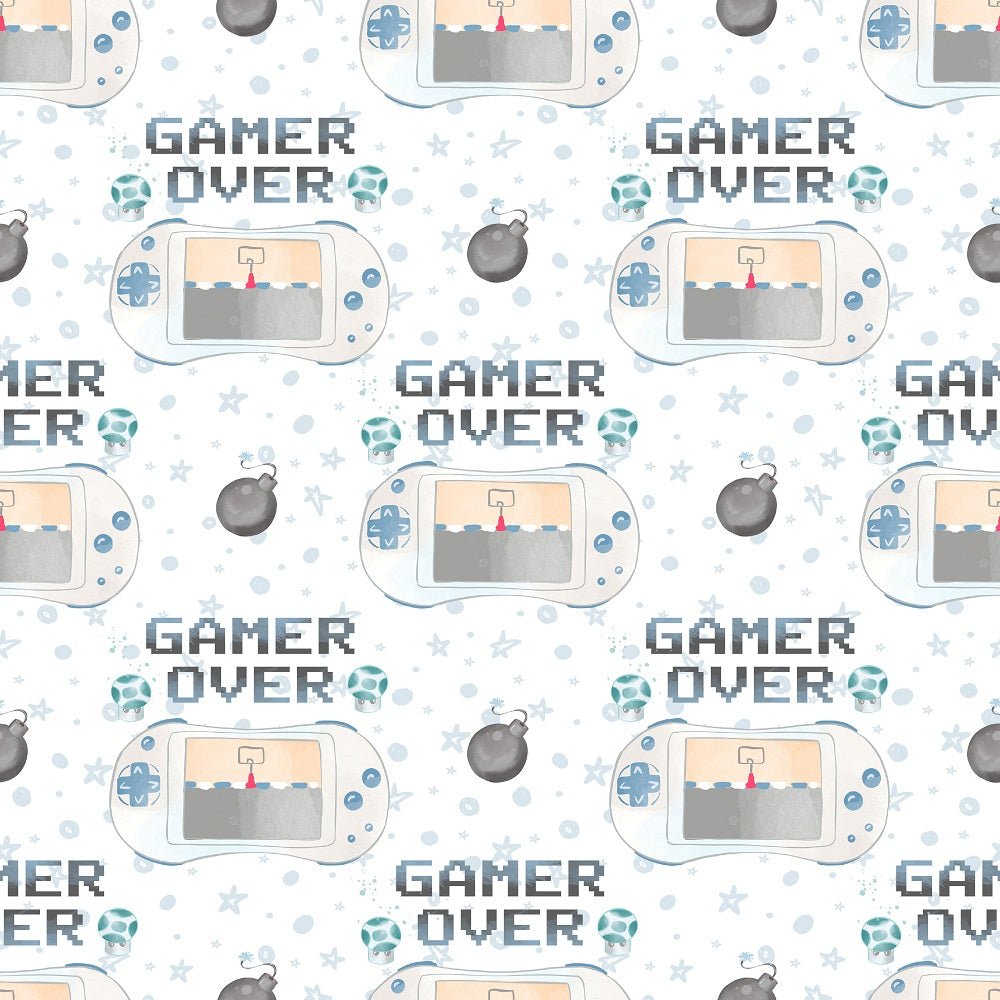 Gamer Pattern #5 Fabric - White