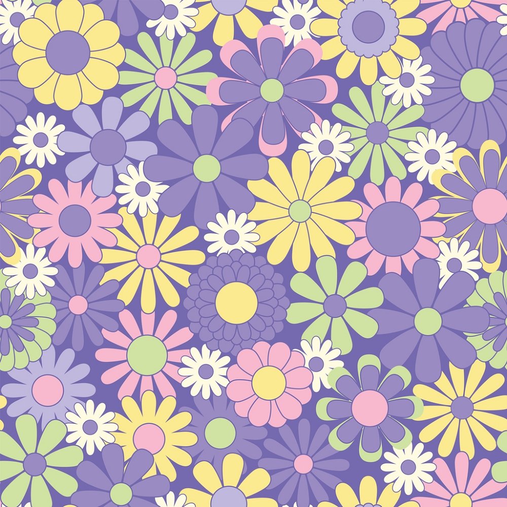 Purple Pattern Groovy Groovy Floral Fabric - Purple
