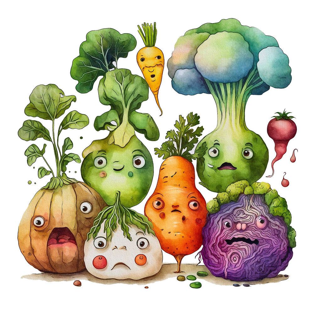 Grumpy Vegetables Scene #5 Fabric Panel