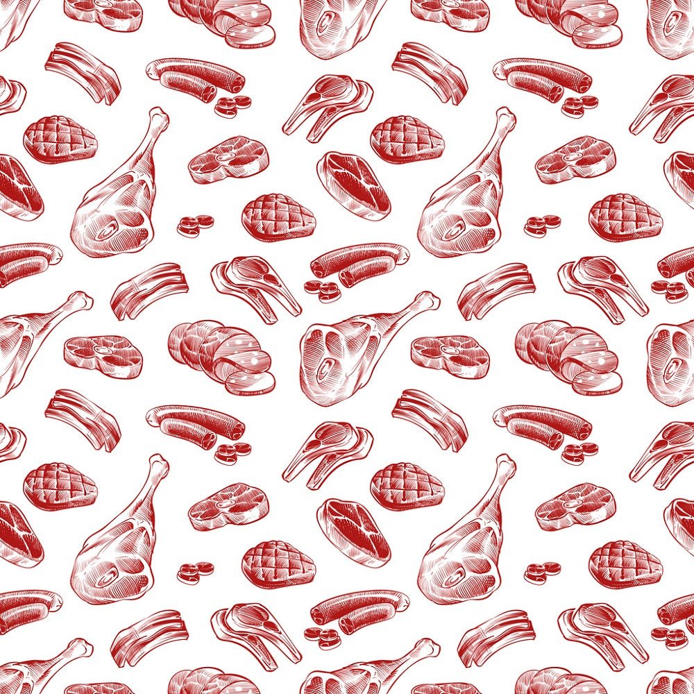 Meat Cloth Pattern Hand drawn Assorted Meats Fabric
