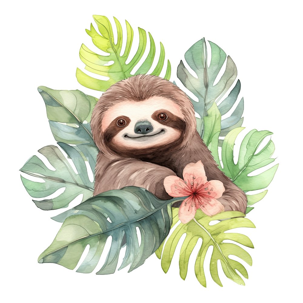 Hand Drawn Sloths Portrait #11 Fabric Panel