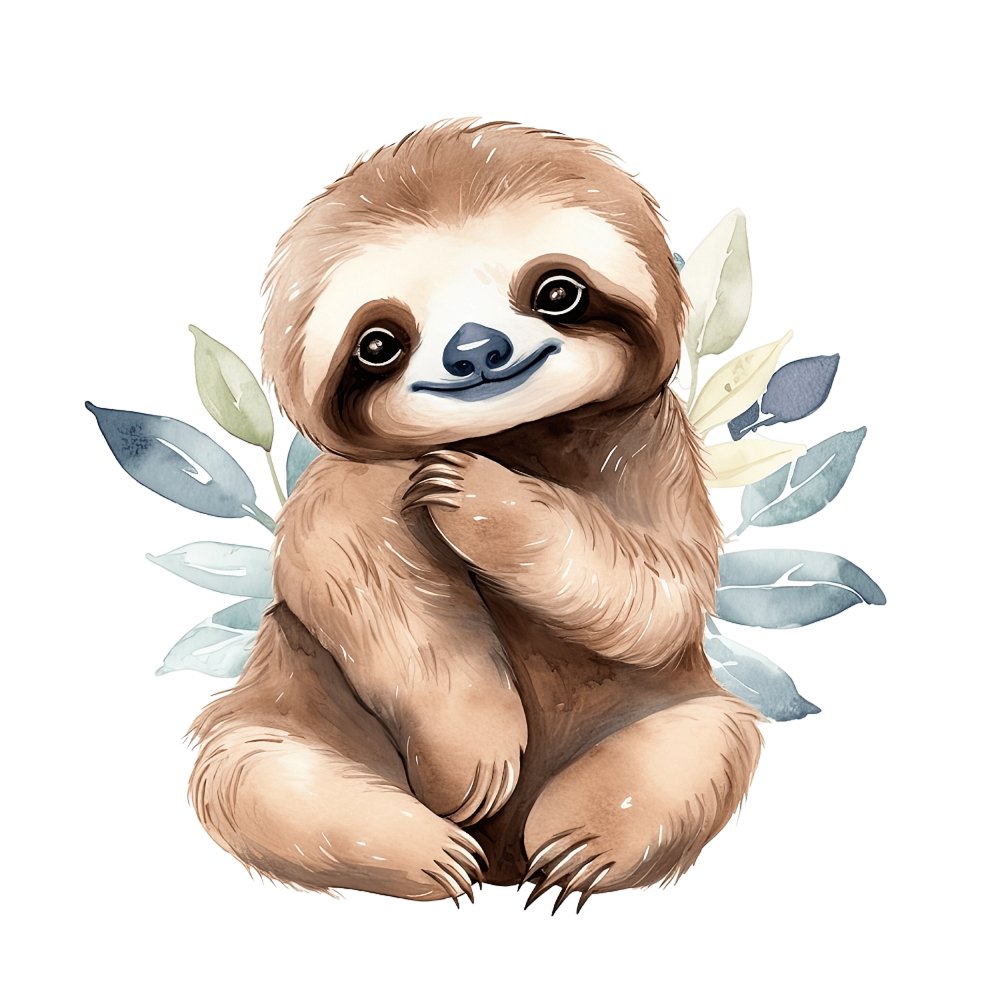 Hand Drawn Sloths Portrait #3 Fabric Panel
