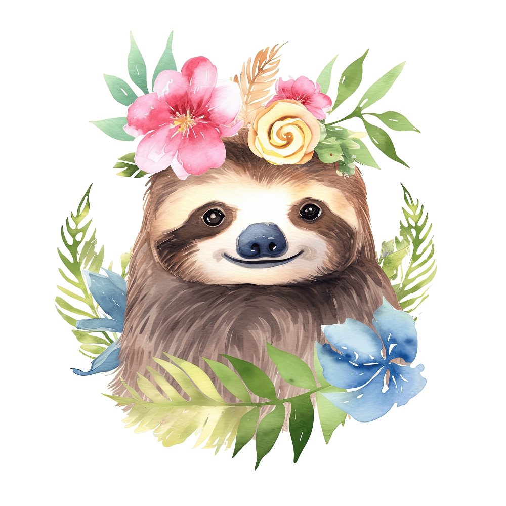 Hand Drawn Sloths Portrait #7 Fabric Panel
