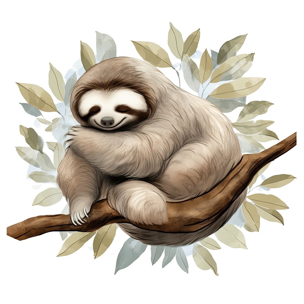 Hand Drawn Sloths Sleeping #6 Fabric Panel