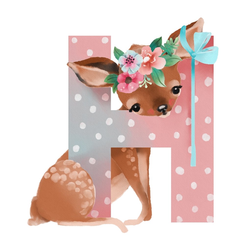 Happy Deer "H" Fabric Panel