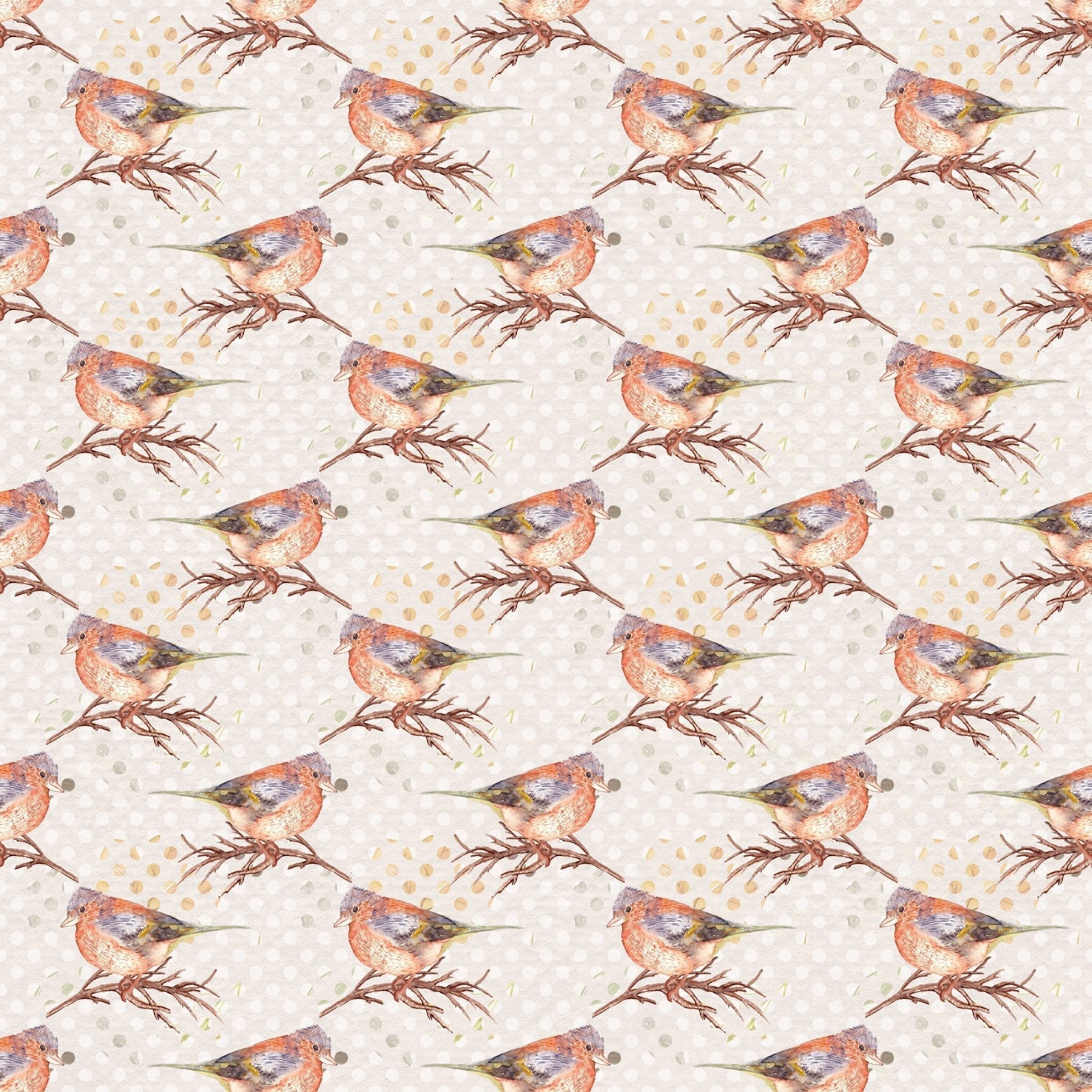 Happy Fall Birds on Dots Fabric