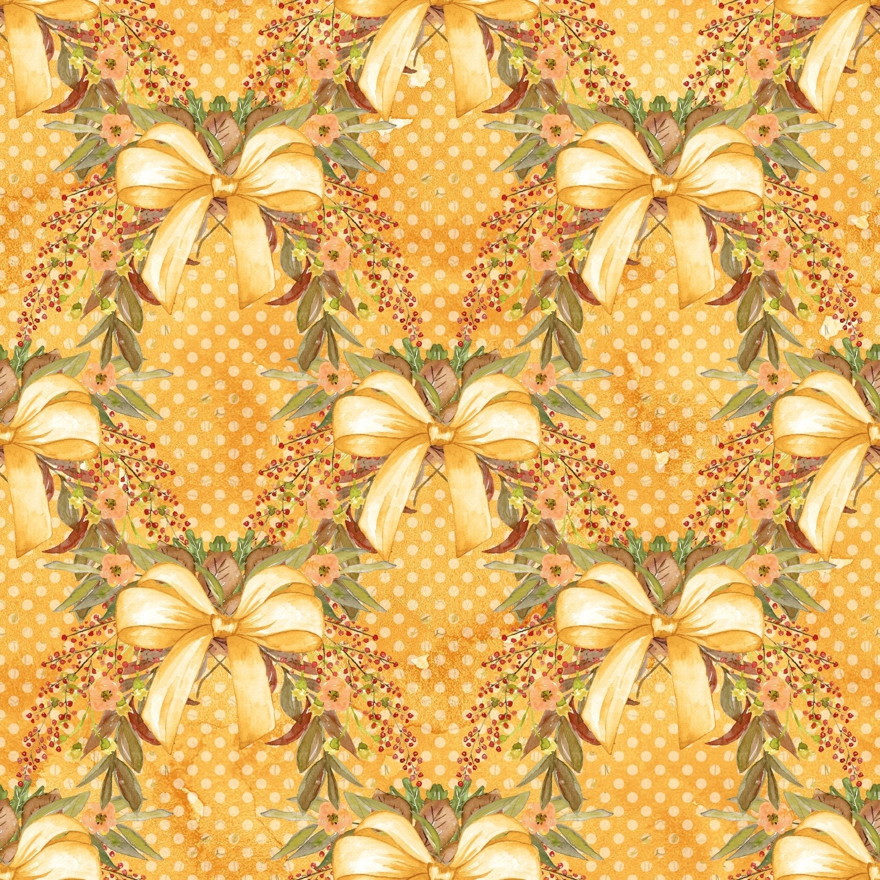 Happy Fall Ribbons on Dots Fabric