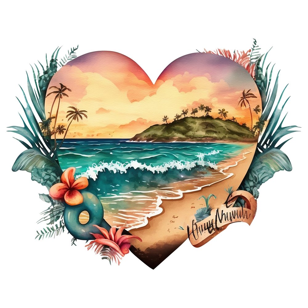 Hawaii Beach Heart #6 Fabric Panel