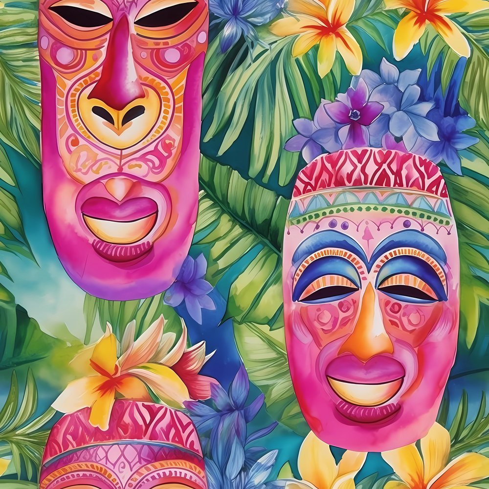 Luau Pattern Hawaiian Tiki Luau Pattern #1 Fabric