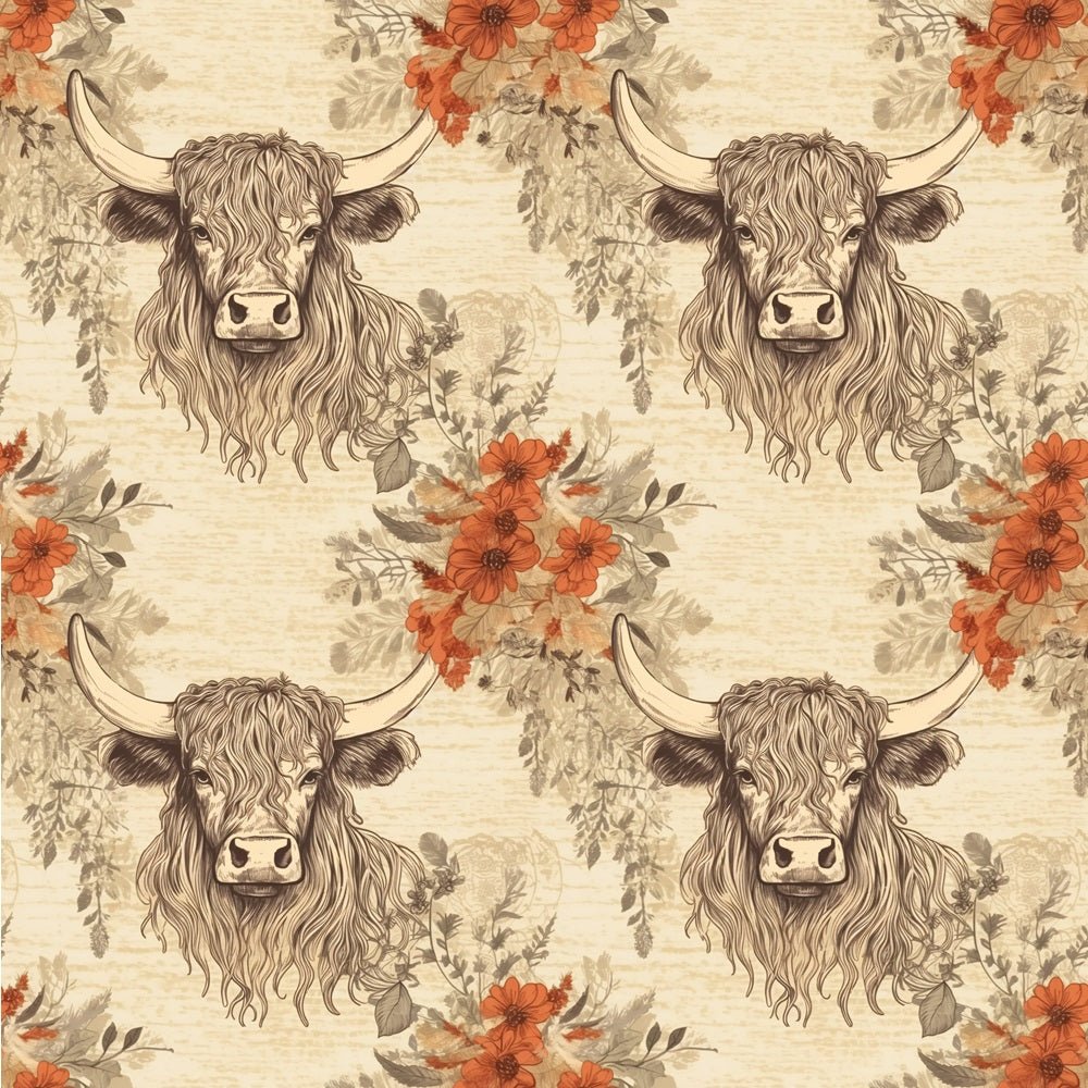 Library Cow Pattern Highland Cows Pattern #14 Fabric