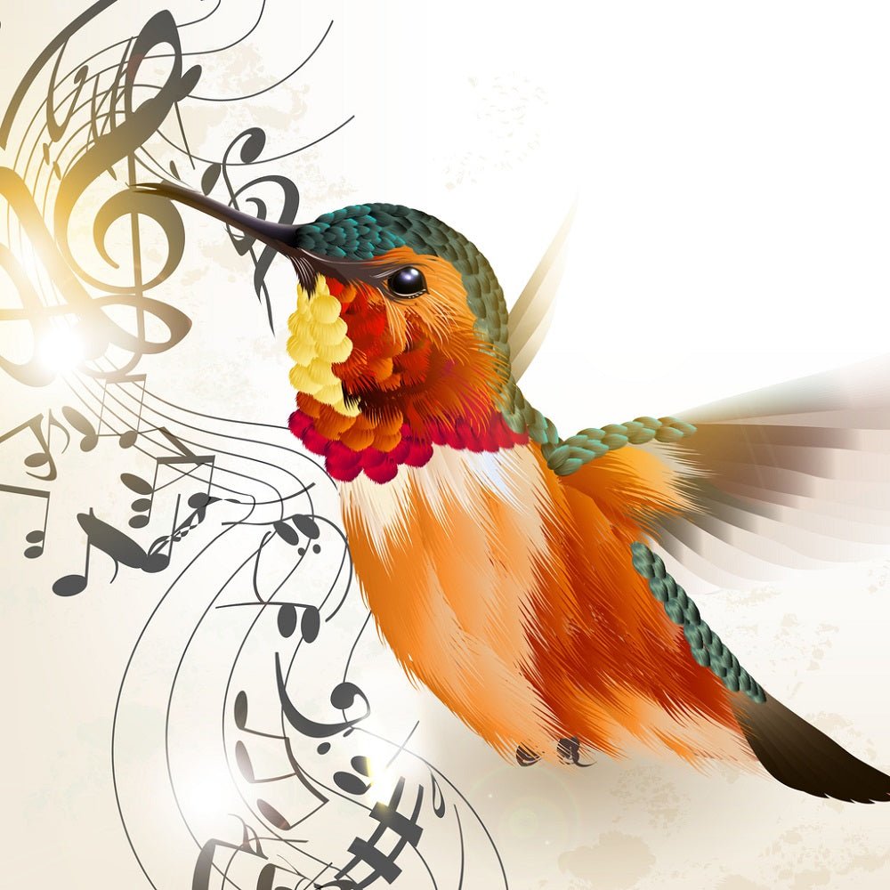 Humming Bird Musikk Hummingbird & Music Notes Fabric Panel