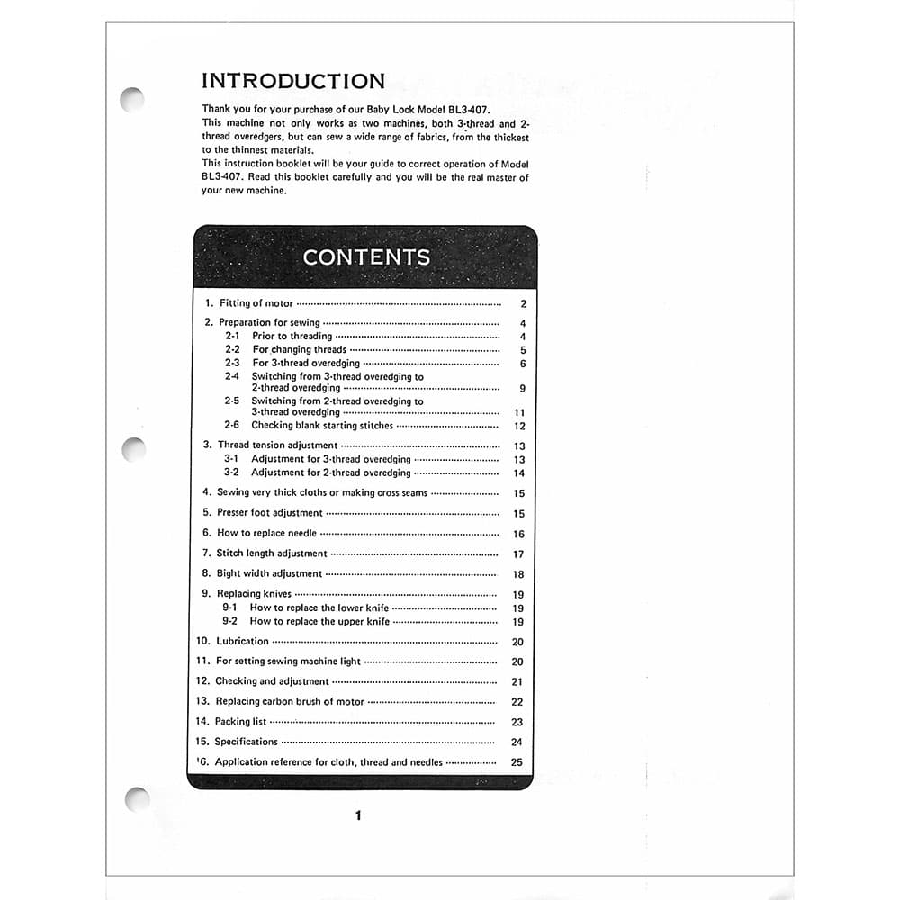 Babylock BL3-407 Instruction Manual image # 121669