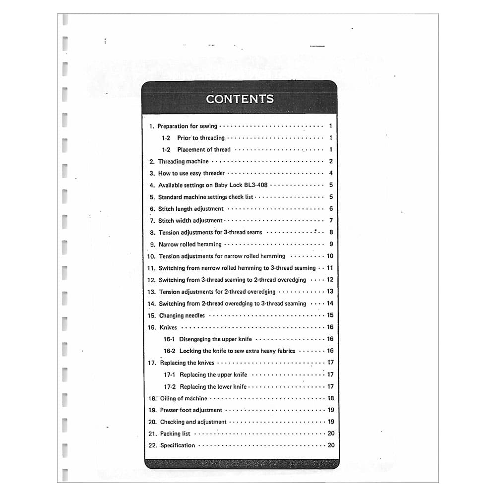 Babylock BL3-408 Instruction Manual image # 121670