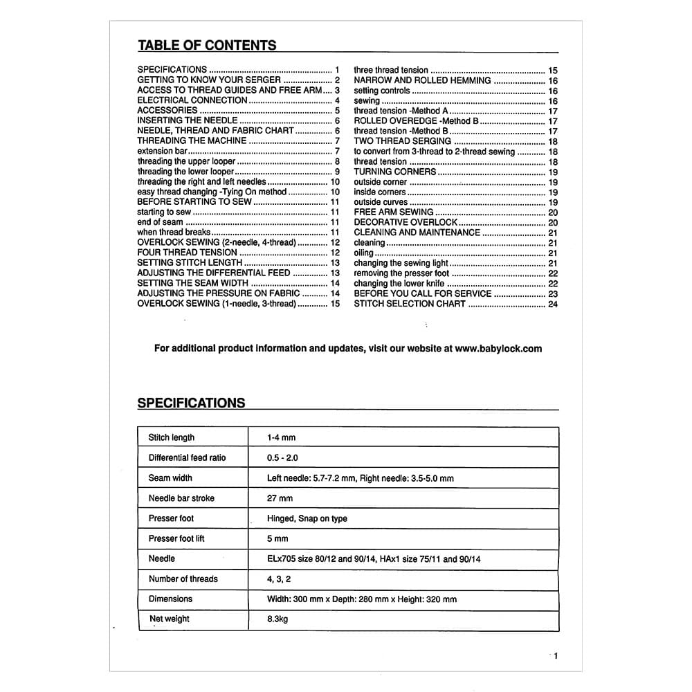 Babylock BL550 Instruction Manual image # 121822