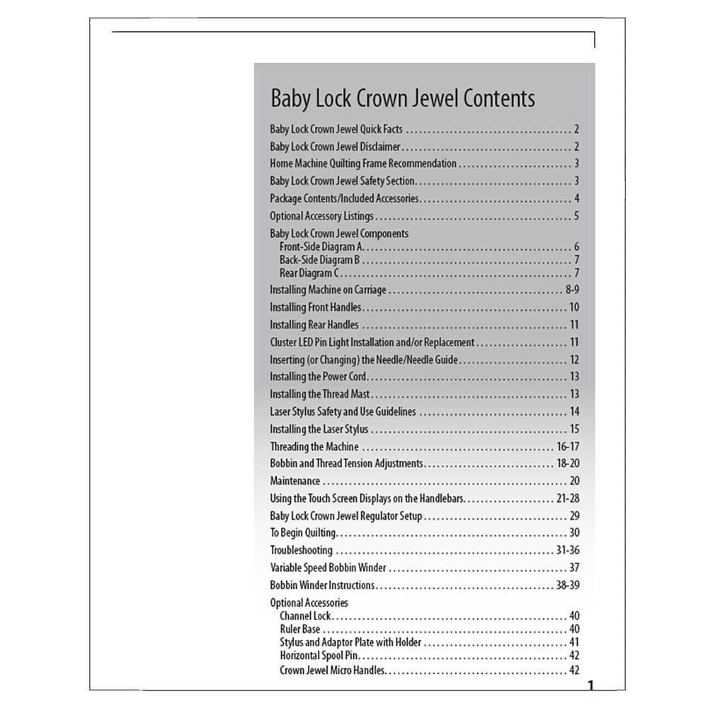 Babylock Crown Jewel BLCJ18 Instruction Manual image # 121872