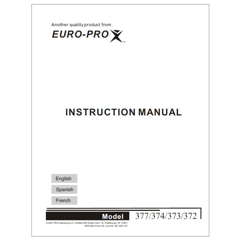 Euro Pro 377 Instruction Manual image # 119307