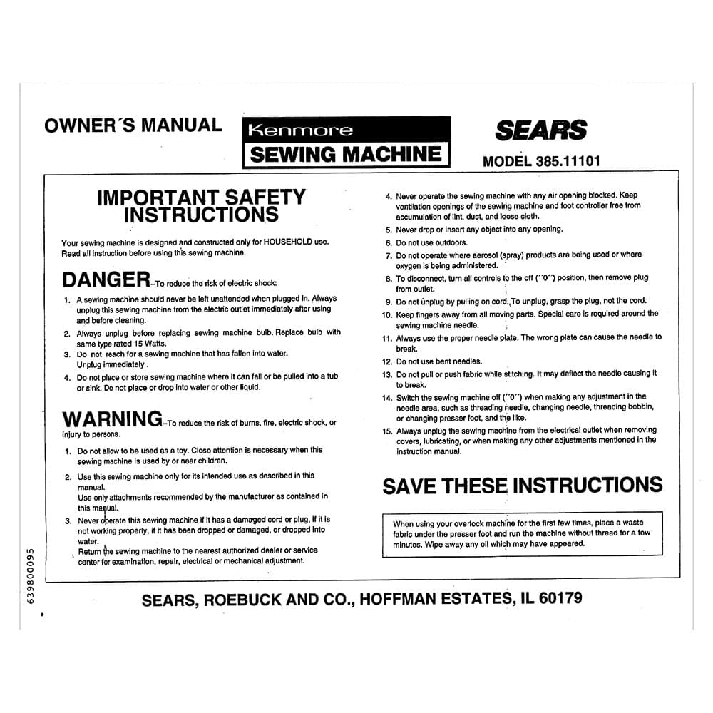 Kenmore 385.11101590 Instruction Manual image # 120674