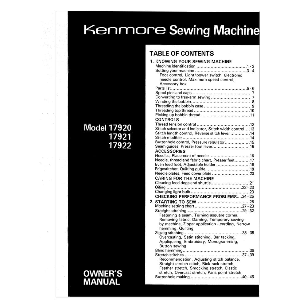 Kenmore 158.17921 Models Instruction Manual image # 120890