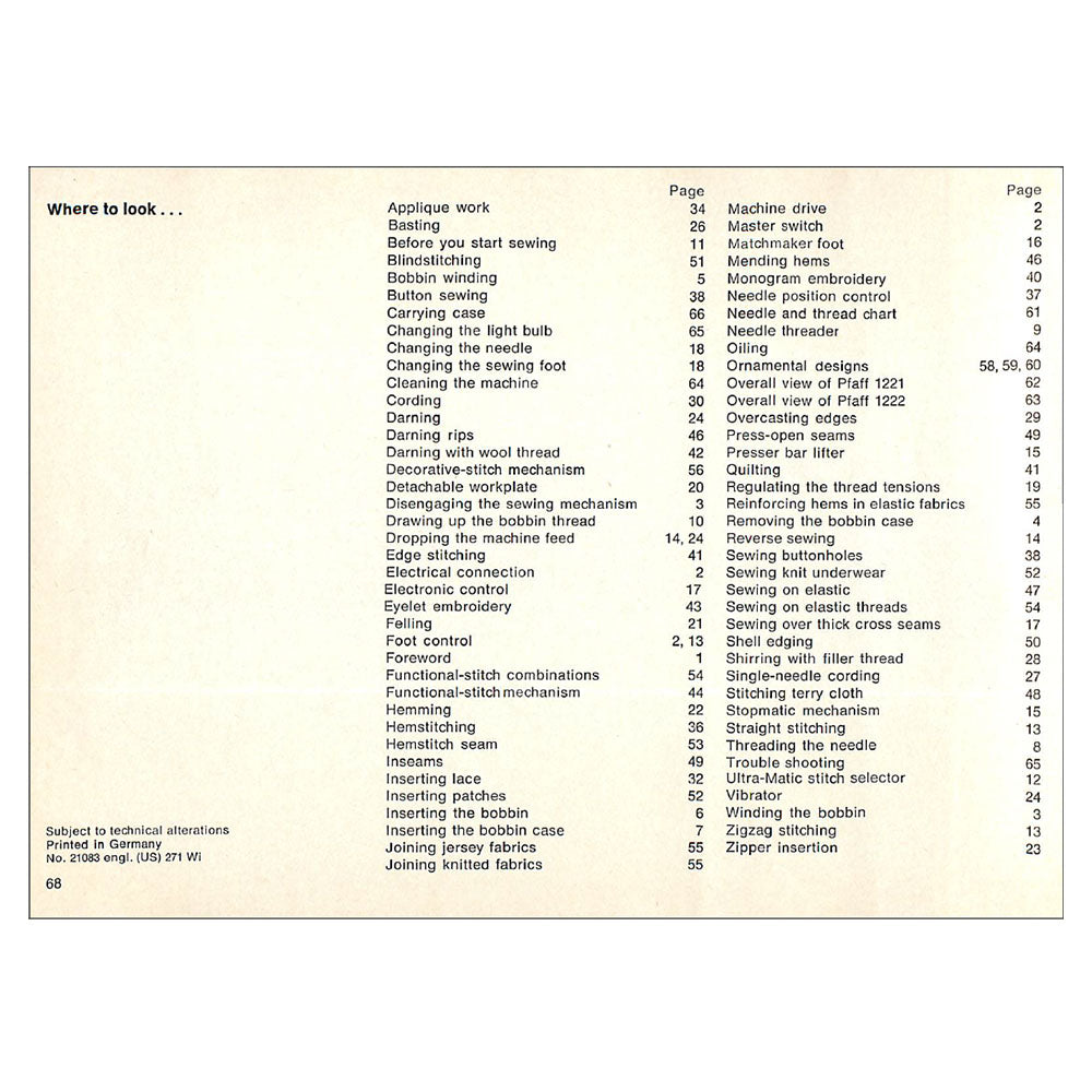 Pfaff 1222 Instruction Manual image # 122365