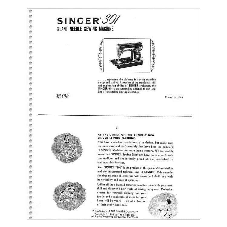 Instruction Manual, Singer 301A image # 124346