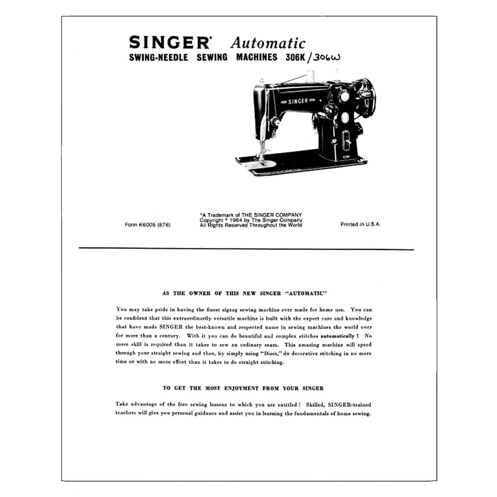 Singer 306K Instruction Manual
