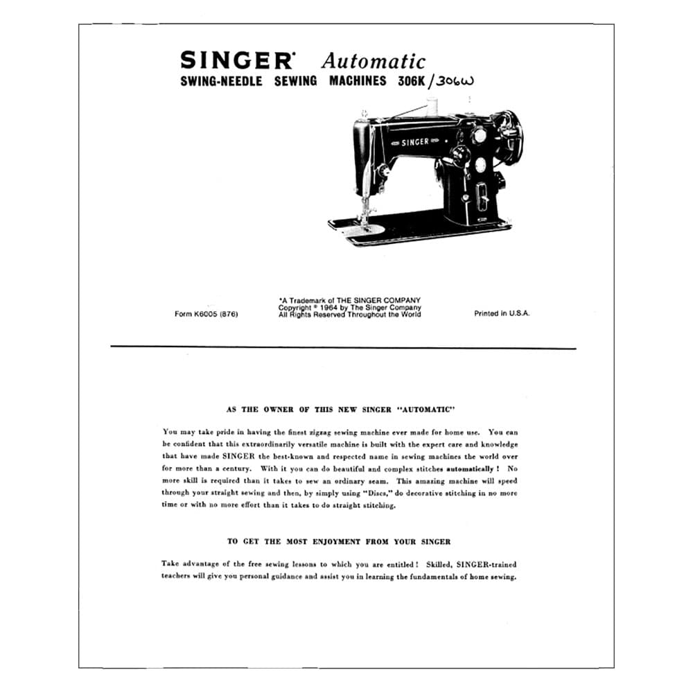 Singer 306W Instruction Manual