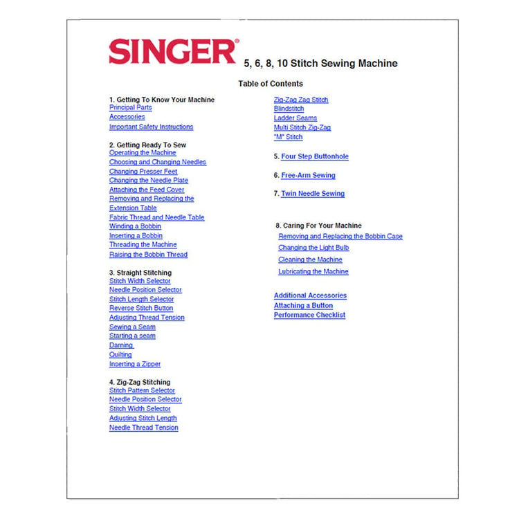 Instruction Manual, Singer 7011