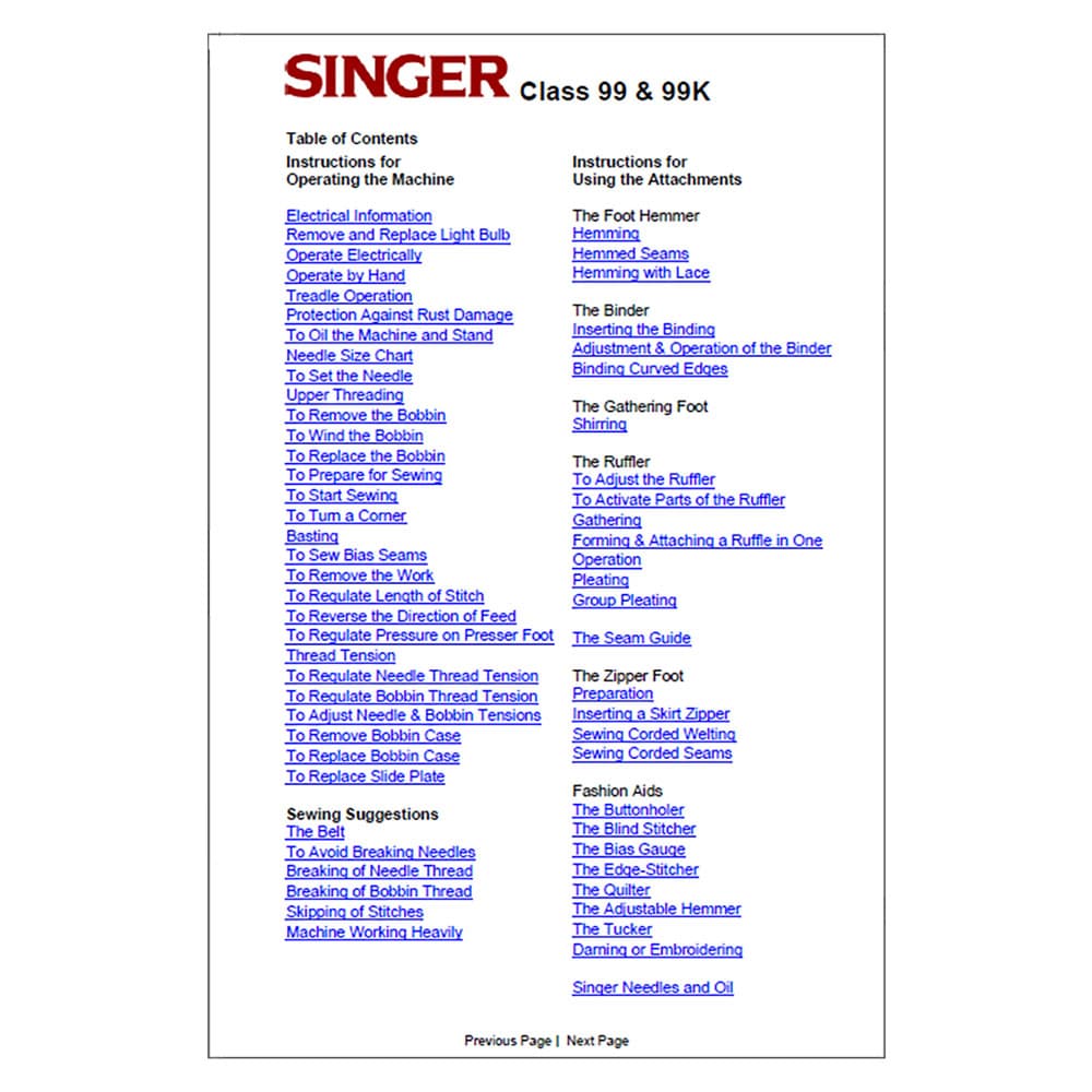 Singer 99K Instruction Manual image # 123715