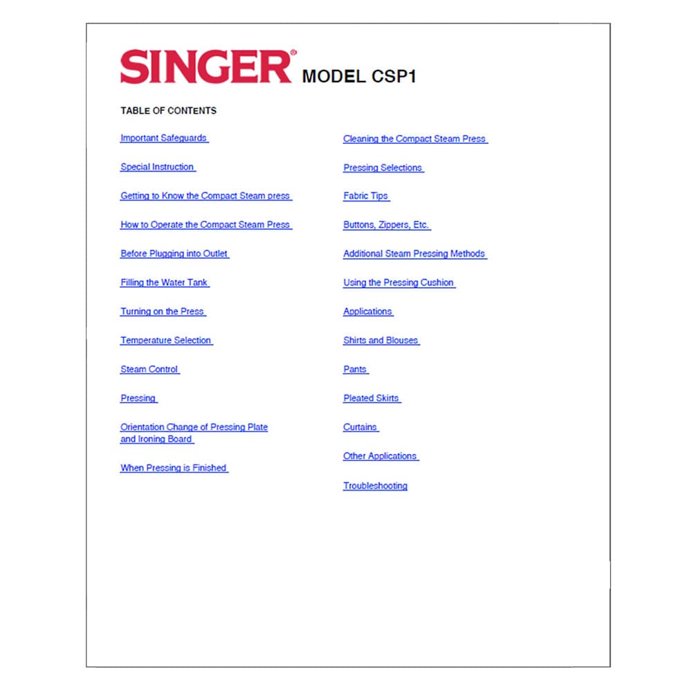 Singer CSP1 Instruction Manual image # 123957