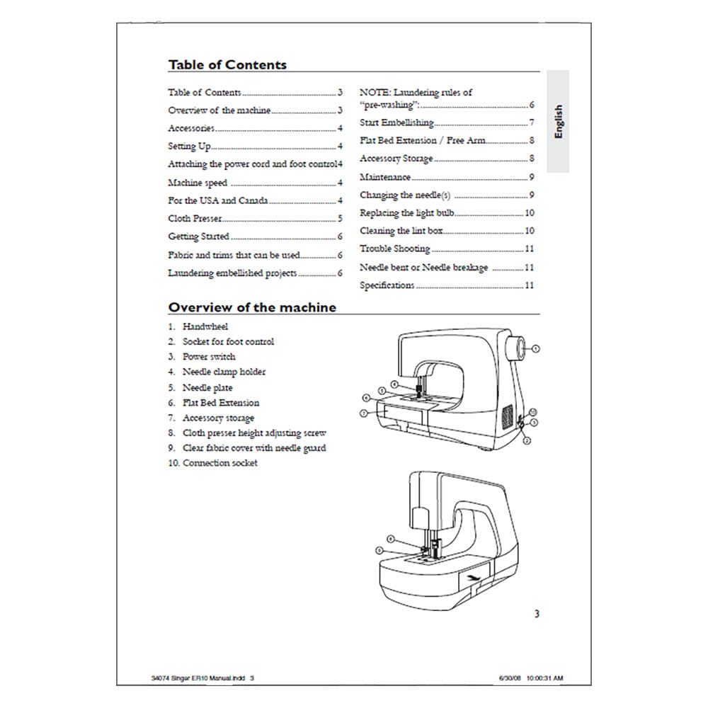 Singer ER10 Instruction Manual image # 123973