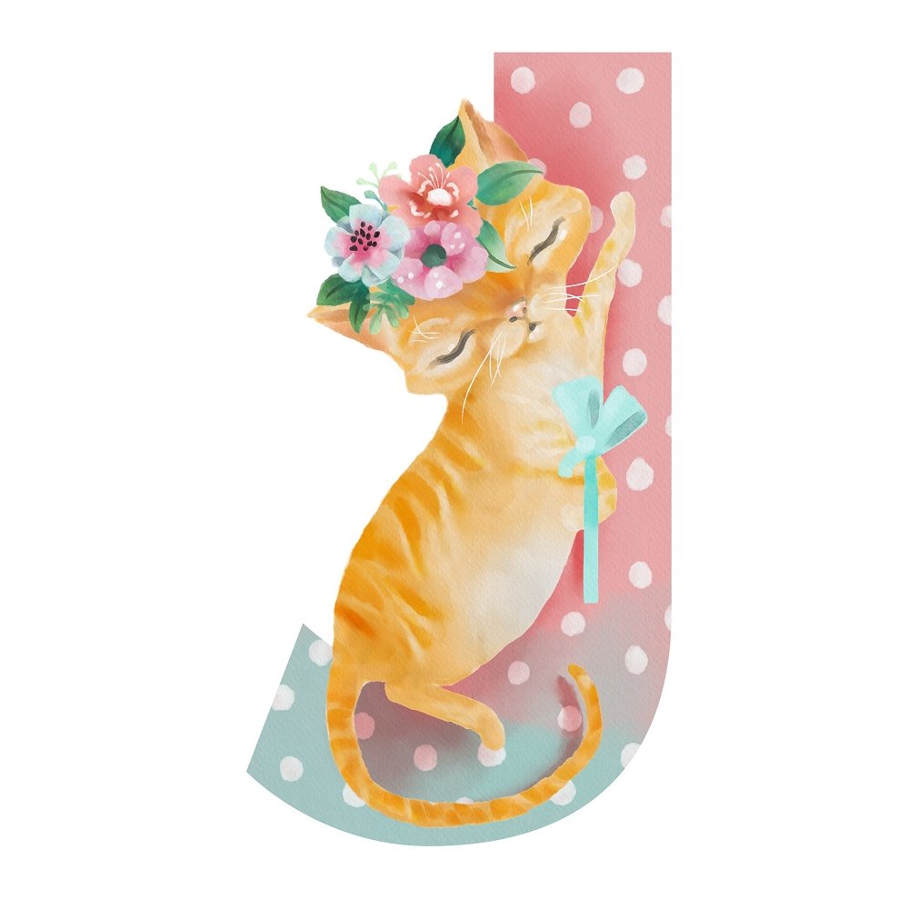 Joyous Cat "J" Fabric Panel